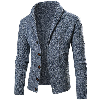 Fall New Men's Pure Cotton Knitted Jacket/Pure Color Single-breasted Lapel Casual Male Sweater Jacket mens clothing