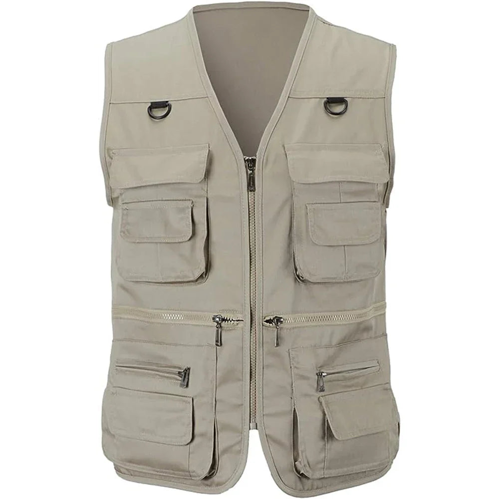 Spring Autumn Men's Fishing Vest Outdoor Multi-pocket Sleeveless Tactical Vest Hunting Hiking Travel Casual Waistcoat Jacket