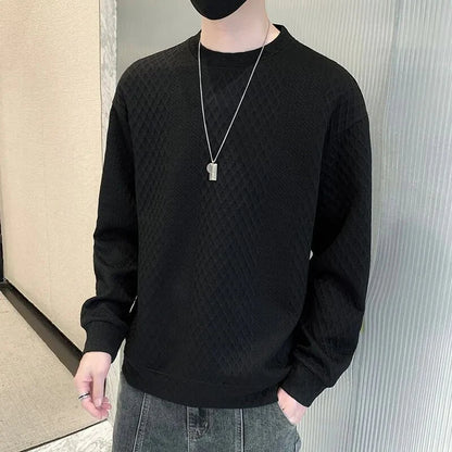 Spring Autumn Y2K Elegant Fashion KPOP Sweatshirt Man Fashion All Match Long Sleeve Top Solid Color Casual Pullover Male Clothes