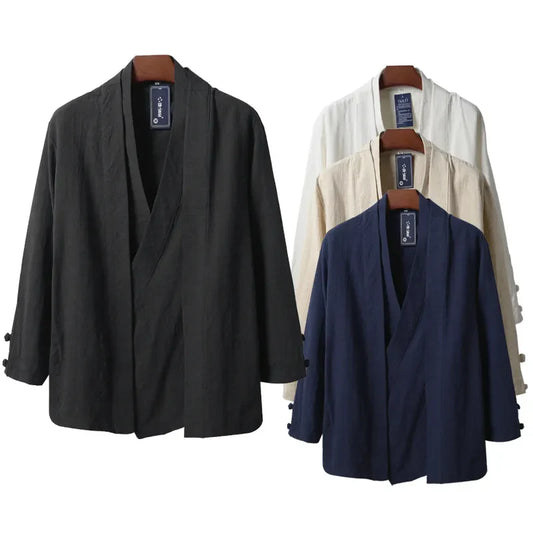 Men Cardigan Tops Linen Hanfu Zea Tea Kung Fu Shirts Japanese Kimono Luxury Jackets Coats Robe Oriental Streetwear