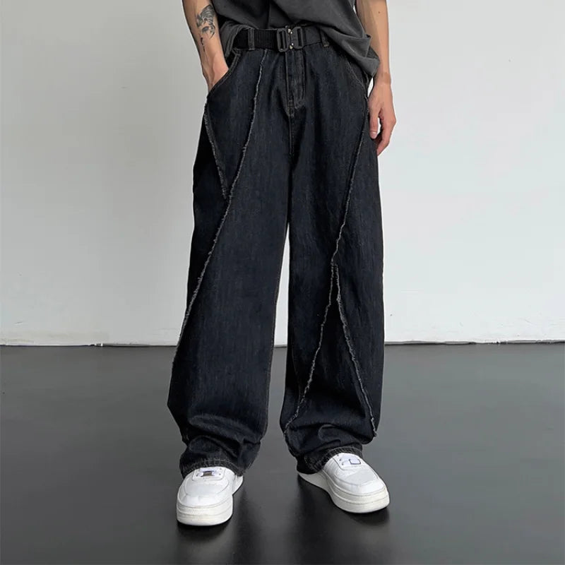 saferido  New Personality Street Autumn Hip-hop Jeans Men's Splicing Denim Trousers Men's Oversized Loose Casual Wide-leg Pants 5XL