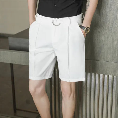 saferido  Pleated Shorts Men Summer White Shorts Korean Fashion Casual Shorts Work Wear Clothes Breathable Comfort Slim Fit Bermudas