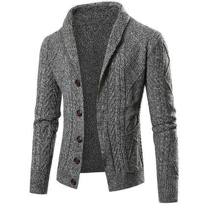 Fall New Men's Pure Cotton Knitted Jacket/Pure Color Single-breasted Lapel Casual Male Sweater Jacket mens clothing