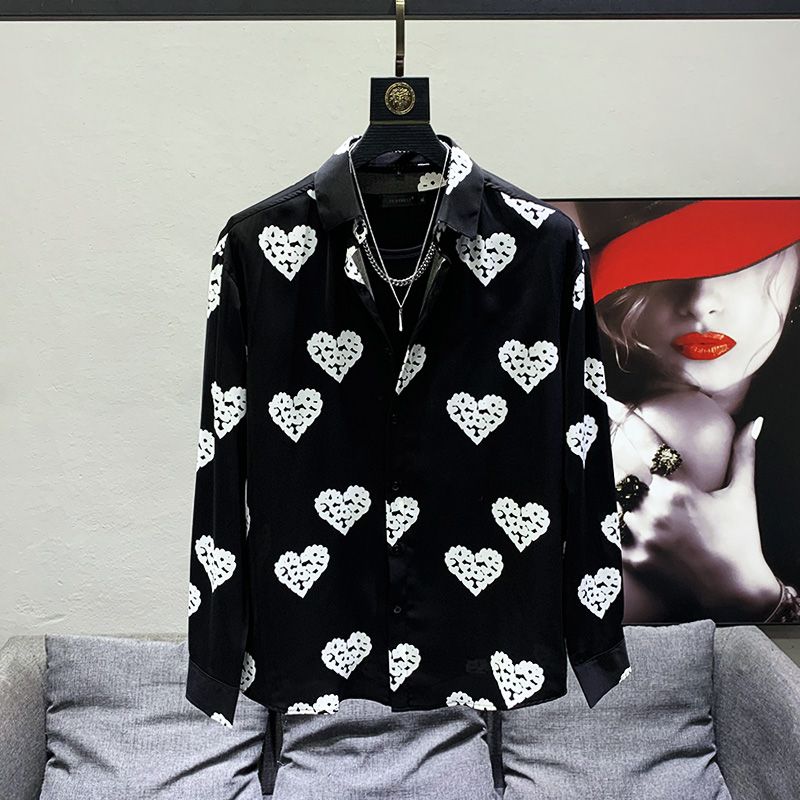 New Spring and Autumn Seasons Fashion Advanced Design Sense Love Printing Korean Version Loose Relaxed Oversize Men's Shirt