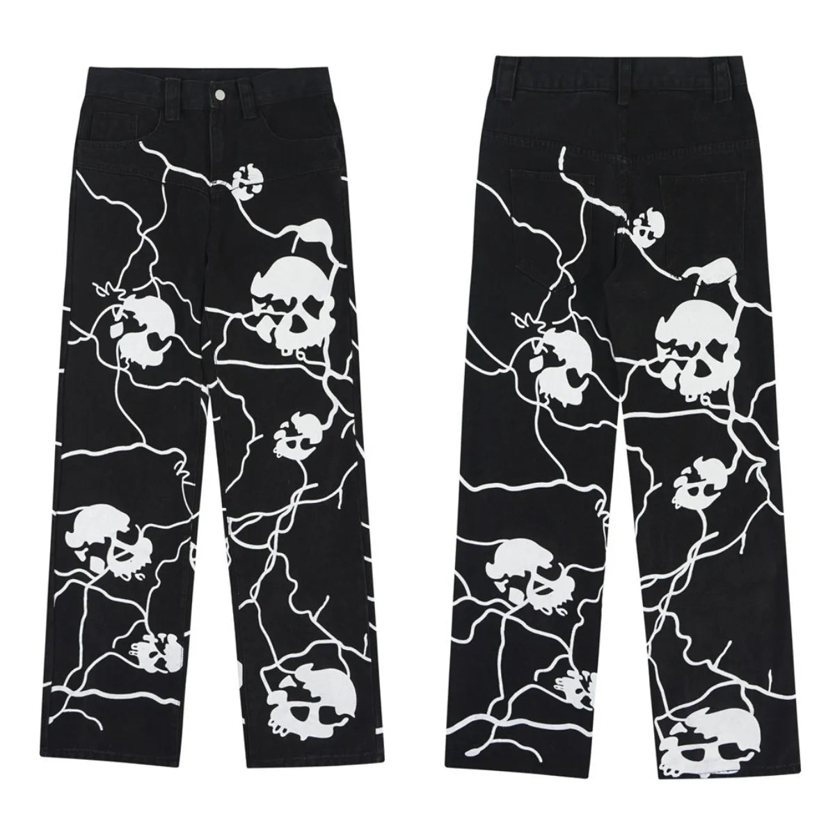 saferido Skull Printed Man Woman Black Jeans Trousers for Men Trends Clothes Pants Men's Punk Trendyol Streetwear Hip Hop Casual Straight