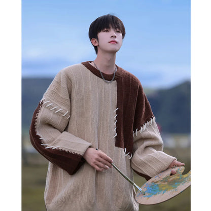 saferido  Knitted Sweater Men Pullover Oversize Sweaters Male Winter Harajuku Casual Streetwear Patchwork Autumn Hip Hop Spliced