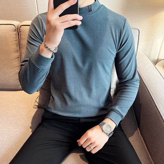 saferido British Style Men Spring High Quality Casual Long-sleeved T-shirts/Male High Collar Slim Fit Thickening Keep Warm T-shirts S-3XL