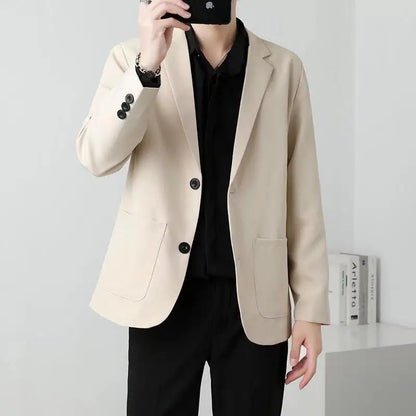 Men Suit Jackets Blazer Coat Slim Fit Smart Casual Autumn New Fashion Clothing Two Buttons Solid Color Korean Black/Khaki/Coffee