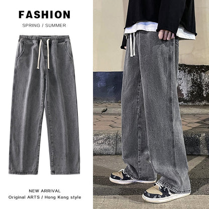 Korean Fashion Loose Jeans Classic Straight Straight Baggy Wide Leg Trousers Street Hip Hop Pants 3XL Black Grey Blue