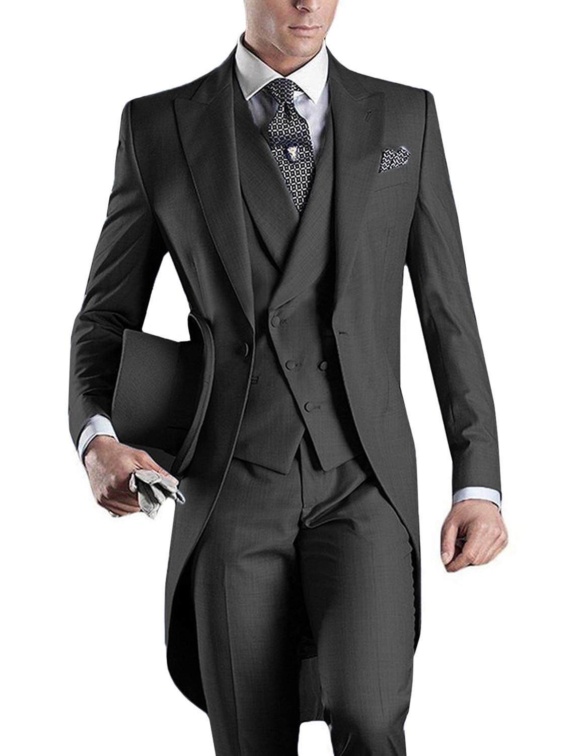 Gray Wedding Men Tail Coat 3 Piece Groom Tuxedo for Formal Prom Male Suits Fashion Set Jacket with Pants Vest