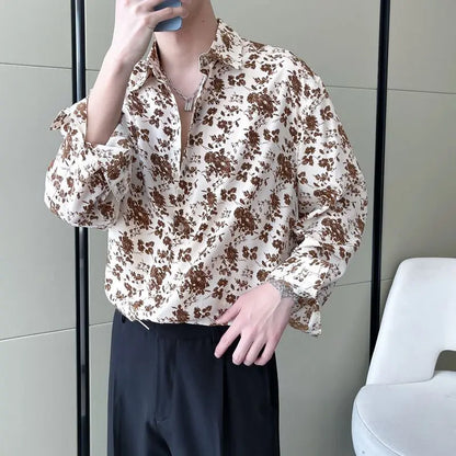 Printing Shirts Floral  Loose Temperament Fashionable Button Man Spring Summer Turn-down Collar Handsome Men's Clothing