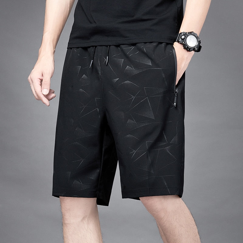 Men's New Casual Summer Elastic Waist Shorts Ice Silk Quick Drying Fashion Printed Shorts Men's Large Size Sports Beach Shorts