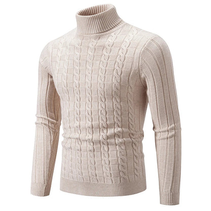 Autumn Winter Men's Turtleneck Sweaters Pullovers Solid Color Long Sleeve  Slim Fit Youth Knitted Casual Pullover Sweater Men