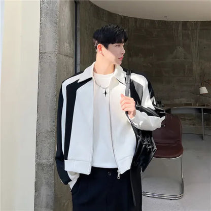 saferido Spring Autumn Male-jacke Short Style Loose Shoulder Pad Coat Personality Korean Patchwork Color Zipper Jackets men clothing