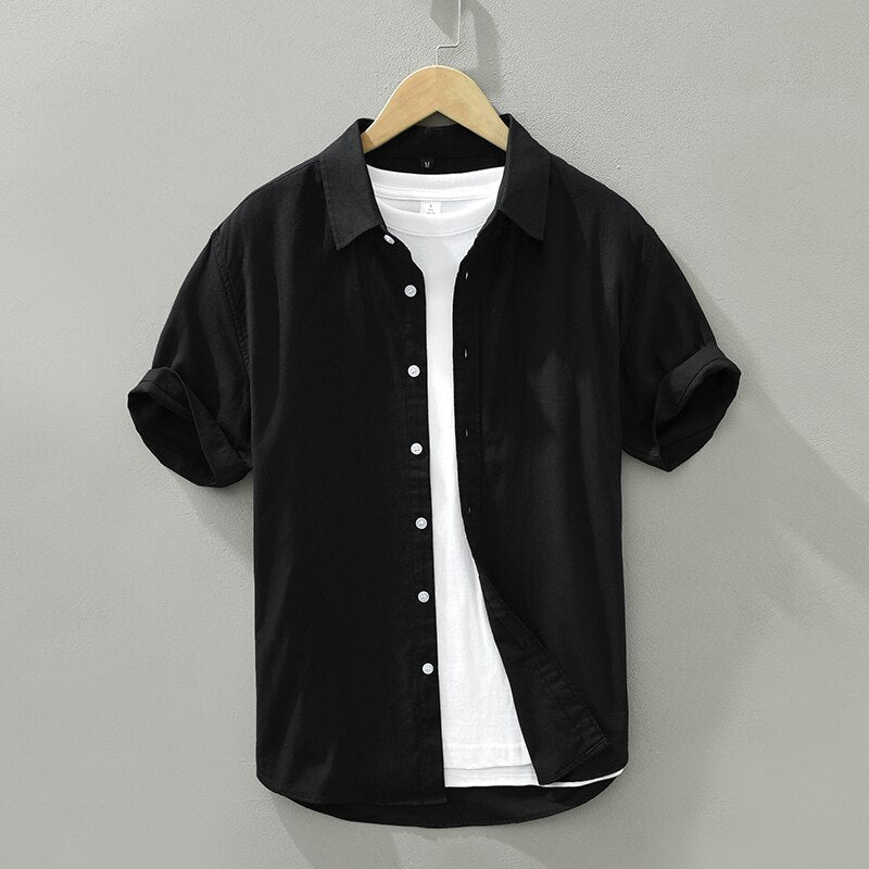 Summer New Short Sleeve Shirt for Men Pure Cotton Turn-down Collar  Button Down Shirts Male Solid Casual Korean Clothes