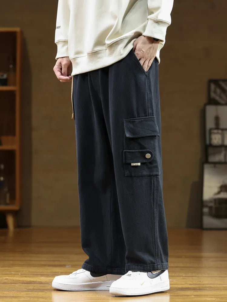 Autumn New Cargo Pants Men Multi-Pockets Cotton Casual Wide Pants Male Workwear Loose Straight Trousers Big Size 7XL 8XL