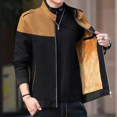 Men's Bomber Zipper Jacket Casual Mens Outwear Fleece Warm Coats Fashion Slim Fit Business Jackets Mens Brand Clothing