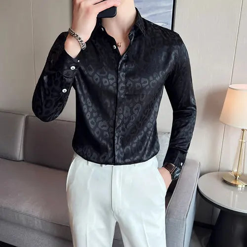 saferido  British Style Men's Spring High Quality Business Dress Shirts/KMale Slim Fit printing Long Sleeve Shirts Plus Size S-3XL