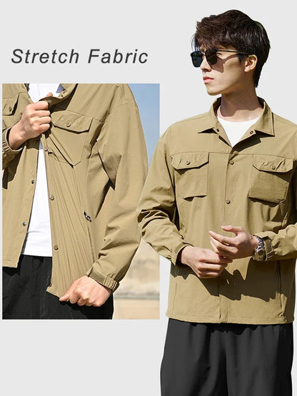 Spring New 6 Pockets Men's Jacket Outdoor Quick Dry UPF50+ Sun Protection Coat Shirts Collar Casual Jacket Plus Size 8XL