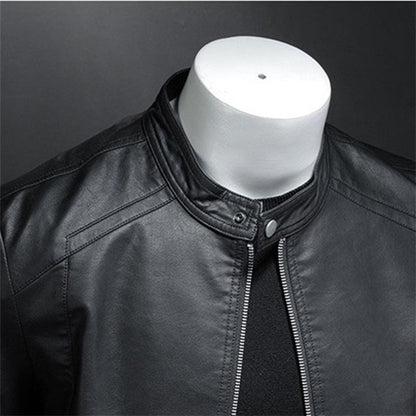 Fashion Slim Motorcycle Leather Jacket Men Stand Collar Pu Leather Jackets Solid Color Causal Mens Moto Biker Suede Outerwear