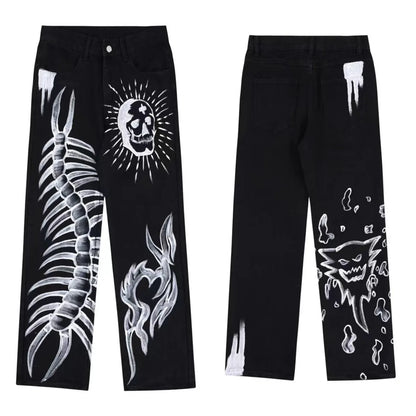 saferido Skull Printed Man Woman Black Jeans Trousers for Men Trends Clothes Pants Men's Punk Trendyol Streetwear Hip Hop Casual Straight