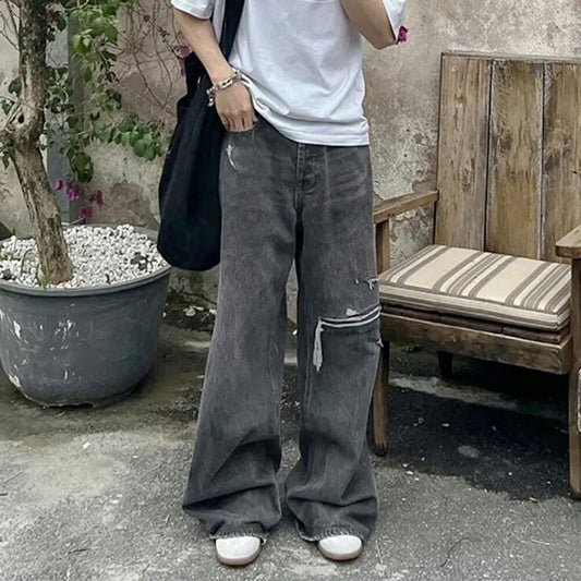 Harajuku Washed Vintage Hole Ripped Baggy Casual Jeans Pants Unisex Y2K Straight Loose Denim Trousers Streetwear Oversize Cargos