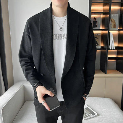 saferido  Double-Breasted Cardigan Sweater Men Spring Clothes Knitted Sweater Coat Pure Color Men Casual New Slim Fit Brand Clothes