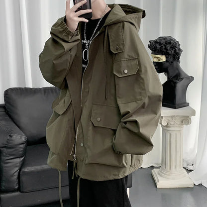 saferido Japan Style Autumn Winter Cargo Jacket Men Muti-Pockets High Quality Hooded Zipper Jackets Streetwear Outdoor Jacktes Men