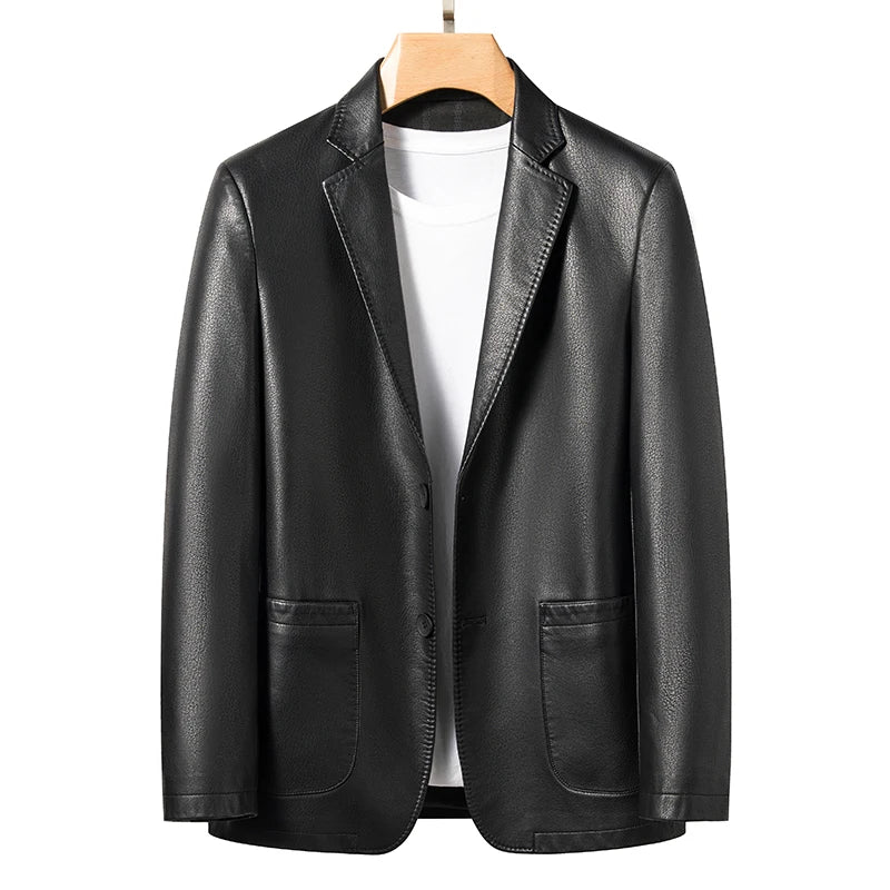 Natural Sheep Leather Casual Suit Men's Jacket Slim Spring and Autumn Thin Section Black Brown