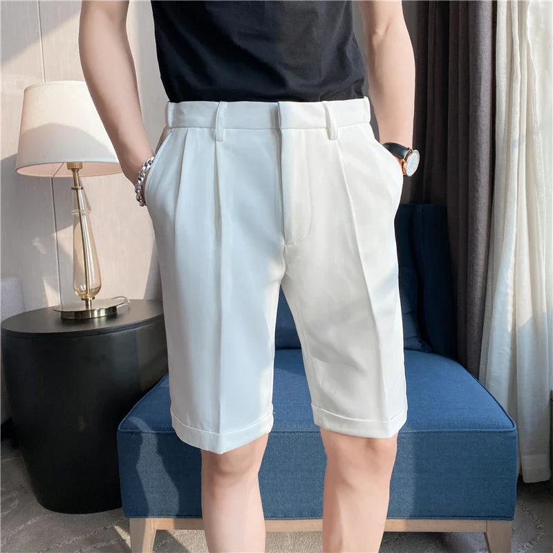 saferido  Korean Style Summer Suit Shorts Men Clothing Straight Business Formal Wear Slim Fit Casual Short Homme Knee Length Quality