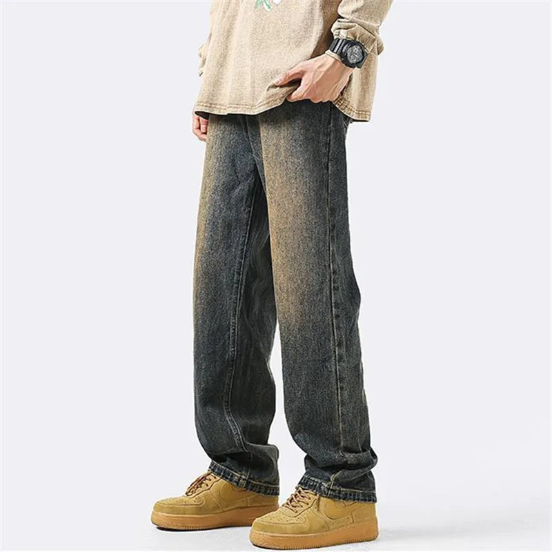 saferido Jeans Men's Clothing Retro Y2K Solid Color Straight Pants Washed Loose Button Pocket Spring and Autumn Trousers