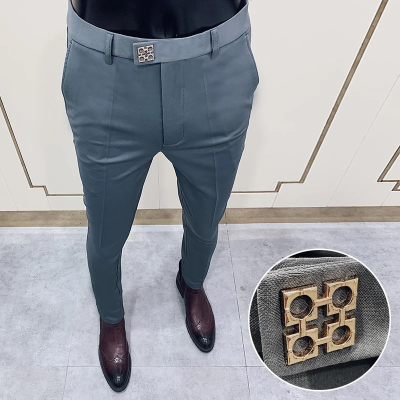 saferido Summer Men's Business Casual Trousers Black Stretch Leggings Autumn Winter Long Pants Slim Style in Korean Version Suit Pants