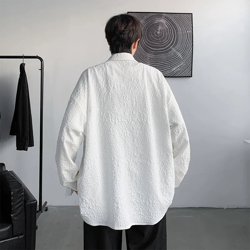 saferido Men's Special Chic Long Sleeve Shirts Korean Lapel Shirt Fashion Casual Oversize Shirt Coat High Quality Solid Simple Clothing