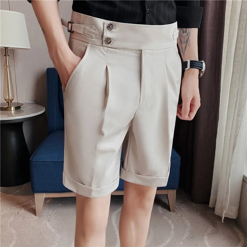 saferido  Korean Fashion Shorts Men Streetwear Pleated Shorts Knee Length Work Bottoms Summer Streetwear Cool Bermudas Male Slim Fit