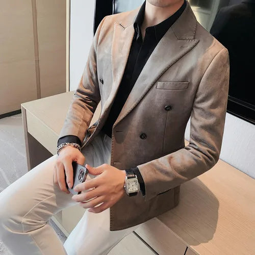 saferido  Men's Spring High Quality Suit Male Slim Fit Fashion Double Breasted Buckle Dress Office Blazers Jackets M-4XL