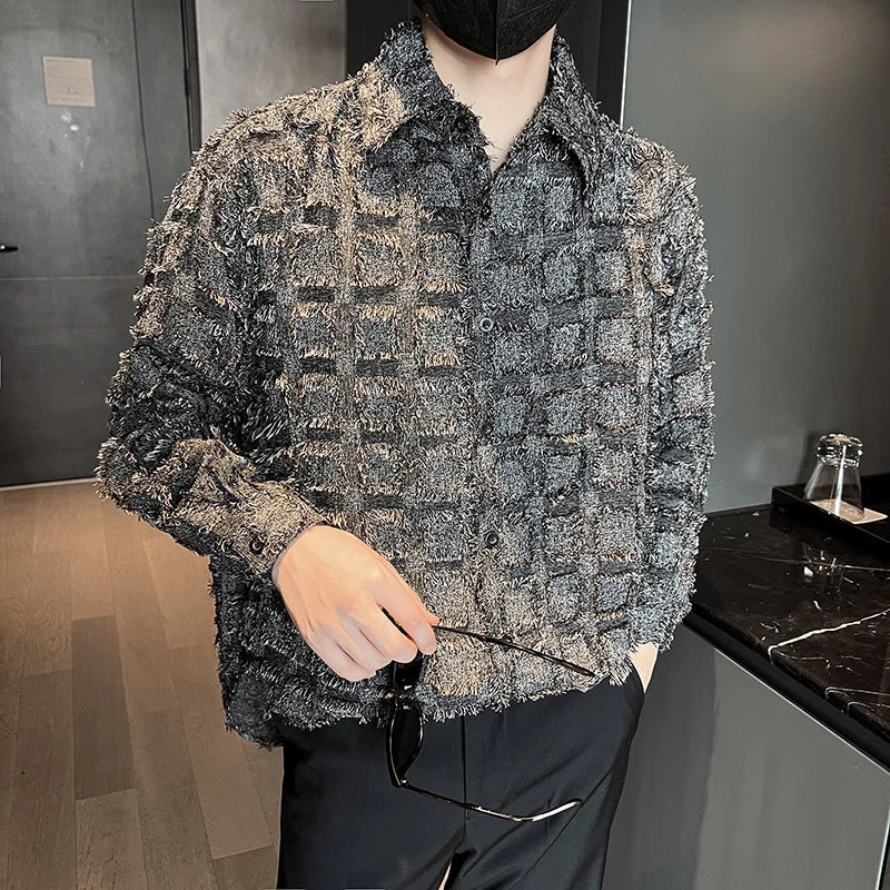 saferido  ClothingMen's Spring High Quality Long Sleeve Shirts/Male Loose Plaid Lapel Casual Club Shirts M-2XL