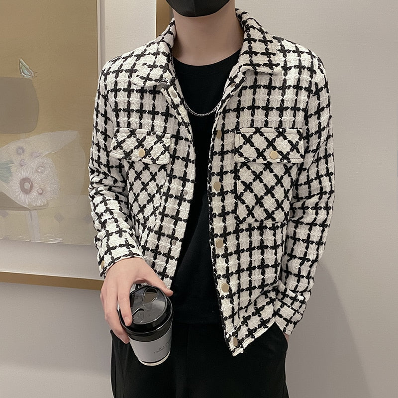 Jackets Men Spring Fashion Pocket Plaid Handsome Outwear Coats Korean Style Cropped Simple Harajuku All-match Daily Plus Size