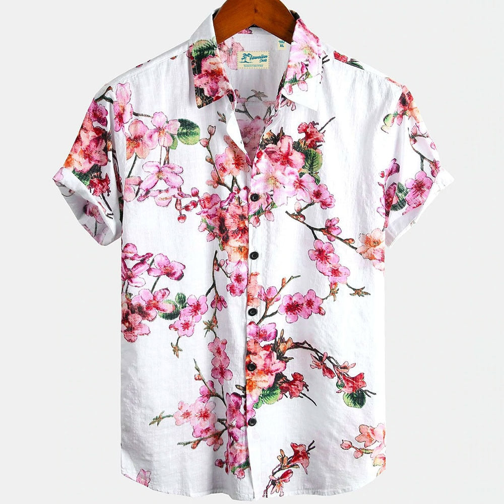 Hawaiian Men Flower Shirt Clothes Loose Breathable Summer Street Casual Chic Turn-down Collar Short Sleeve Tops 5xl