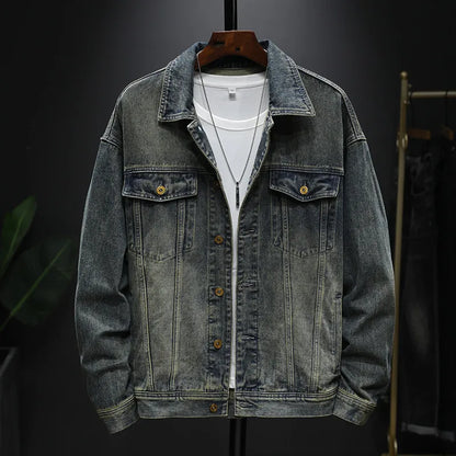 Spring Autumn Denim Jackets Men Turn Down Collar Solid Color Jean Outerwear Mens Casual Streetwear Single Breasted Denim Coat