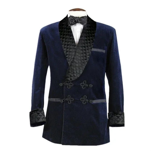 1 Pc Velvet Smoking Jacket Shawl Lapel Loose Men Suit Prom Blazer Retro Dinner Party Male Fashion Coat Latest Designs