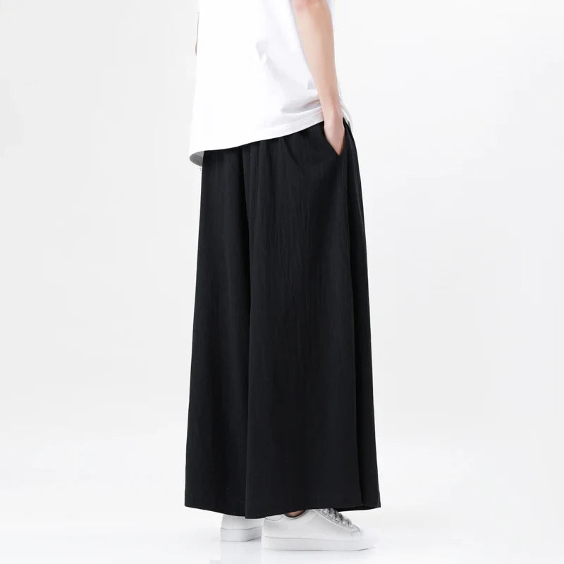 Harajuku Linen Cotton Linen Pants Man Japanese Kimono Pants Male Streetwear Summer Retro Wide-Leg Trousers