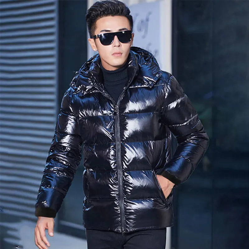 Fashion Black Parka Plus Size 5XL Men's Jacket Hooded Winter Jacket Coat Men Glossy Windproof Warm Outwear Streetwear