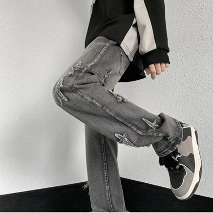 saferido American Retro Hiphop Pants Washed Cross Jeans Men's Korean Hip Hop 2024 Spring Autumn Loose Trendy Straight Trousers