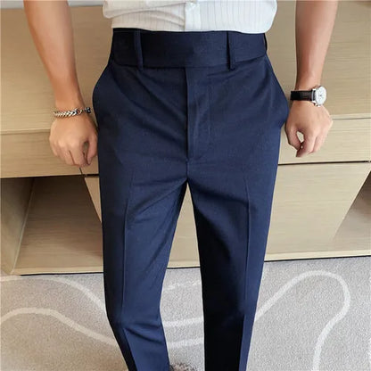 saferido Spring Men Pants Korean Slim Fit Men Casual Ankle Length Pants Streetwear Men High Quality Black Blue Dress Suit Trousers