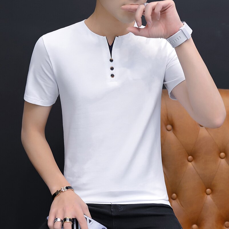 Summer Top Men T-shirt Casual Short Sleeve Cotton Business T-shirts Men Slim Fil Solid Color Cotton T Shirt Men Fashions