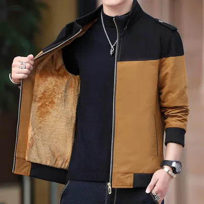 Men's Bomber Zipper Jacket Casual Mens Outwear Fleece Warm Coats Fashion Slim Fit Business Jackets Mens Brand Clothing