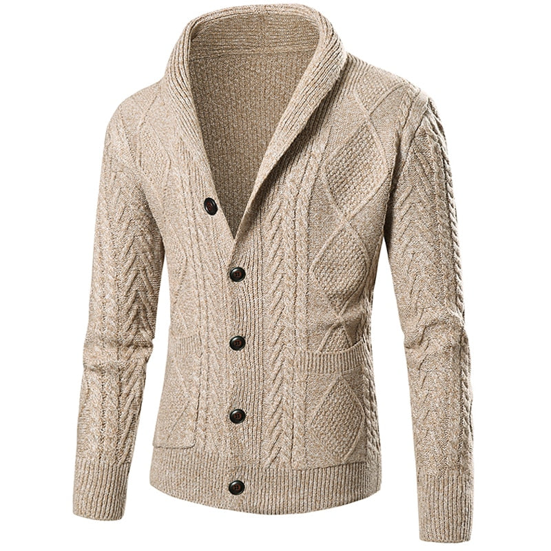 Fall New Men's Pure Cotton Knitted Jacket/Pure Color Single-breasted Lapel Casual Male Sweater Jacket mens clothing