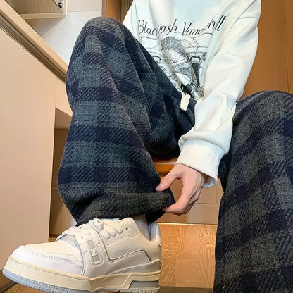 Green Plaid Pants Men Harajuku Winter Wide Leg Checked Trousers Male Oversize Big Size Casual Sweatpants Streetwear 8XL