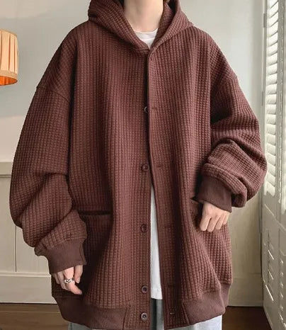 High Quality Men's Waffle Sweatshirt Korea Version Hooded Couple Coat Ins Hop Thickened Harajuku Men Women Jacket Oversize M-3XL