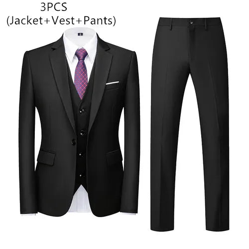 saferido (Jacket+Vest+Pants) Men Business Suits British Style MenWedding Dress Slim Fitting Blazer Trousers 3 Piece Elegant Male Tuxedo